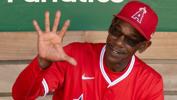 Jul 3, 2024; Oakland, California, USA; Los Angeles Angels manager Ron Washington (37) awaits the start of a game against the Oakland Athletics at Oakland-Alameda County Coliseum. Mandatory Credit: D. Ross Cameron-USA TODAY Sports