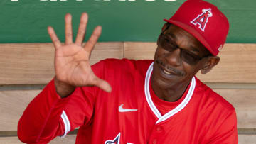 Jul 3, 2024; Oakland, California, USA; Los Angeles Angels manager Ron Washington (37) awaits the start of a game against the Oakland Athletics at Oakland-Alameda County Coliseum. Mandatory Credit: D. Ross Cameron-USA TODAY Sports