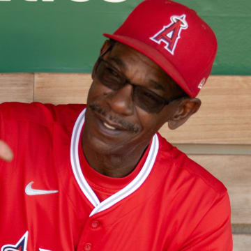 Jul 3, 2024; Oakland, California, USA; Los Angeles Angels manager Ron Washington (37) awaits the start of a game against the Oakland Athletics at Oakland-Alameda County Coliseum. Mandatory Credit: D. Ross Cameron-USA TODAY Sports