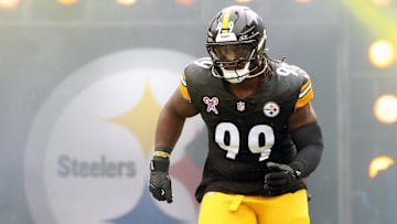 Dec 25, 2024; Pittsburgh, Pennsylvania, USA;  Pittsburgh Steelers defensive tackle Larry Ogunjobi (99) takes the field against the Kansas City Chiefs at Acrisure Stadium. Mandatory Credit: Charles LeClaire-Imagn Images