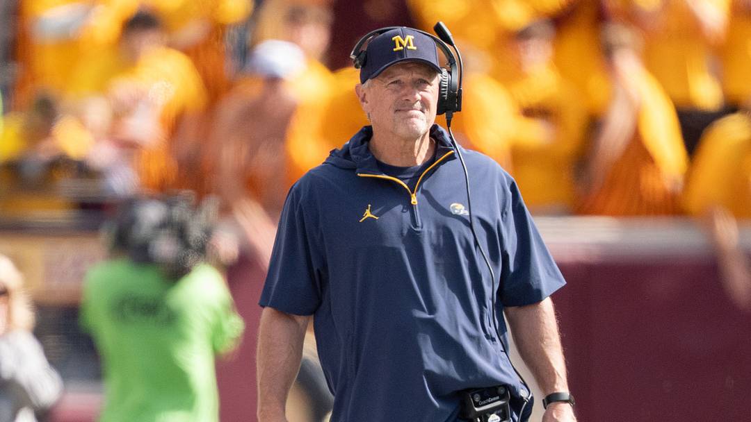 Michigan Wolverines head coach Kyle Whittingham reacts to a play against the Minnesota Golden Gophers