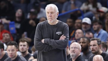 San Antonio Spurs head coach Gregg Popovich watches his team play against the Oklahoma City Thunder.