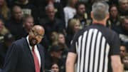 Indiana Hoosiers head coach Mike Woodson talks to an official Friday, Jan. 31, 2025, during the NCAA men’s basketball game against the Purdue Boilermakers at Mackey Arena in West Lafayette, Ind.