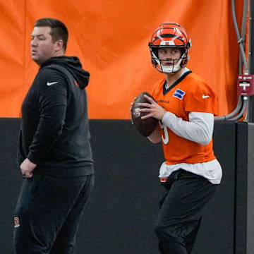 Bengals Joe Burrow (9) returns to practice on Monday November 10, 2025.