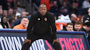 Feb 8, 2025; Syracuse, New York, USA; Boston College Eagles head coach Earl Grant watches play against the Syracuse Orange in the first half at the JMA Wireless Dome. Mandatory Credit: Mark Konezny-Imagn Images