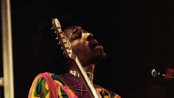 Jimi Hendrix Playing at Isle of Wight Festival