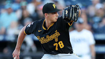 Apr 1, 2025; St. Petersburg, Florida, USA; Pittsburgh Pirates starting pitcher Thomas Harrington (78) throws a pitch against the Tampa Bay Rays in the first inning at George M. Steinbrenner Field. Mandatory Credit: Nathan Ray Seebeck-Imagn Images