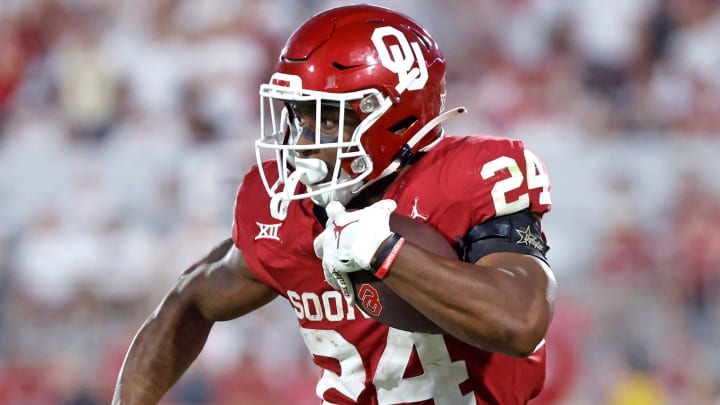 Oklahoma's Marcus Major (24) runs in for a touchdown in the second half of the college football game between the University of Oklahoma Sooners and the Southern Methodist University Mustangs at the Gaylord Family Oklahoma Memorial Stadium in Norman, Okla., Saturday, Sept. 9, 2023.