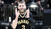 Purdue Boilermakers guard Braden Smith (3) celebrates after a play