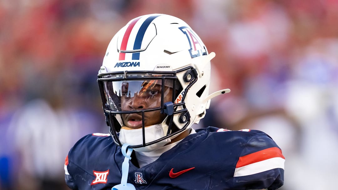 Nov 8, 2025; Tucson, Arizona, USA; Arizona Wildcats defensive back Jay'Vion Cole (8) against the Kansas Jayhawks at Arizona Stadium. Mandatory Credit: Mark J. Rebilas-Imagn Images