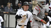 Chicago White Sox infielder Chase Meidroth (10) scores against the Boston Red Sox at Rate Field.