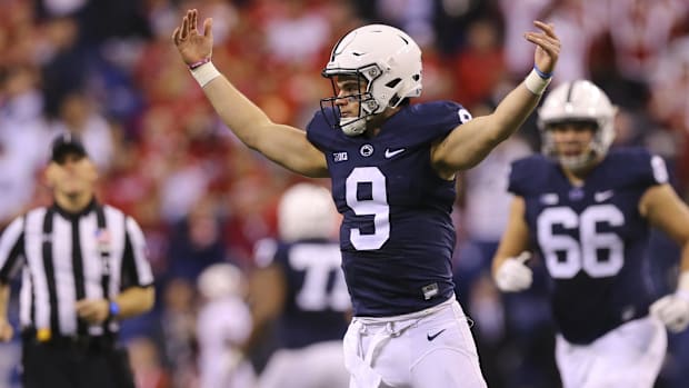 Penn State quarterback Trace McSorley celebrates a touchdown against the Wisconsin Badgers in the 2016 Big Ten title game.
