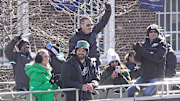 Eagles General Manager Howie Roseman holds a cigar high in the air during the team's Super Bowl championship parade.