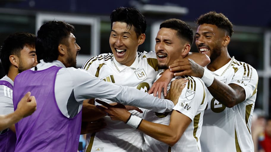 Son Heung-min (center) helped set-up two goals in LAFC's win over the New England Revolution. | Winslow Townson/Getty Images