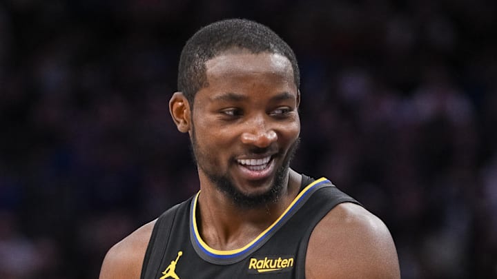 Warriors forward Jonathan Kuminga (1) reacts after being called for a foul against the Sacramento Kings. 