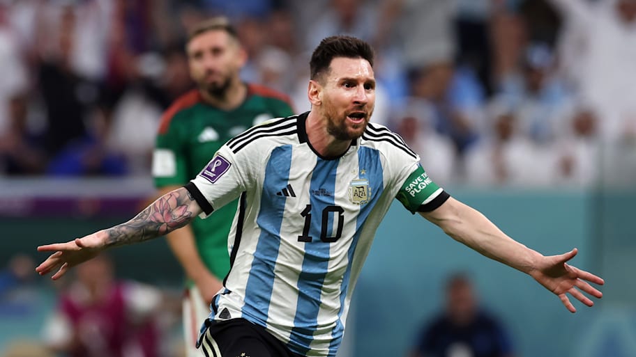 Lionel Messi celebrating vs Mexico.