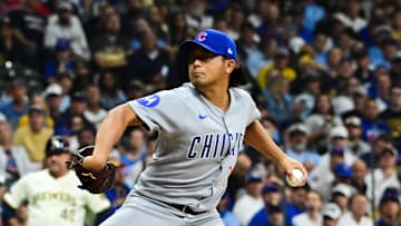 Chicago Cubs pitcher Shota Imanaga (18) throws a pitch during the first inning against the Milwaukee Brewers during game two of the NLDS round for the 2025 MLB playoffs at American Family Field. 