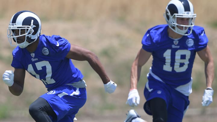 Los Angeles Rams wide receivers Robert Woods (17) and Cooper Kupp (18). Mandatory Credit: Kirby Lee-Imagn Images