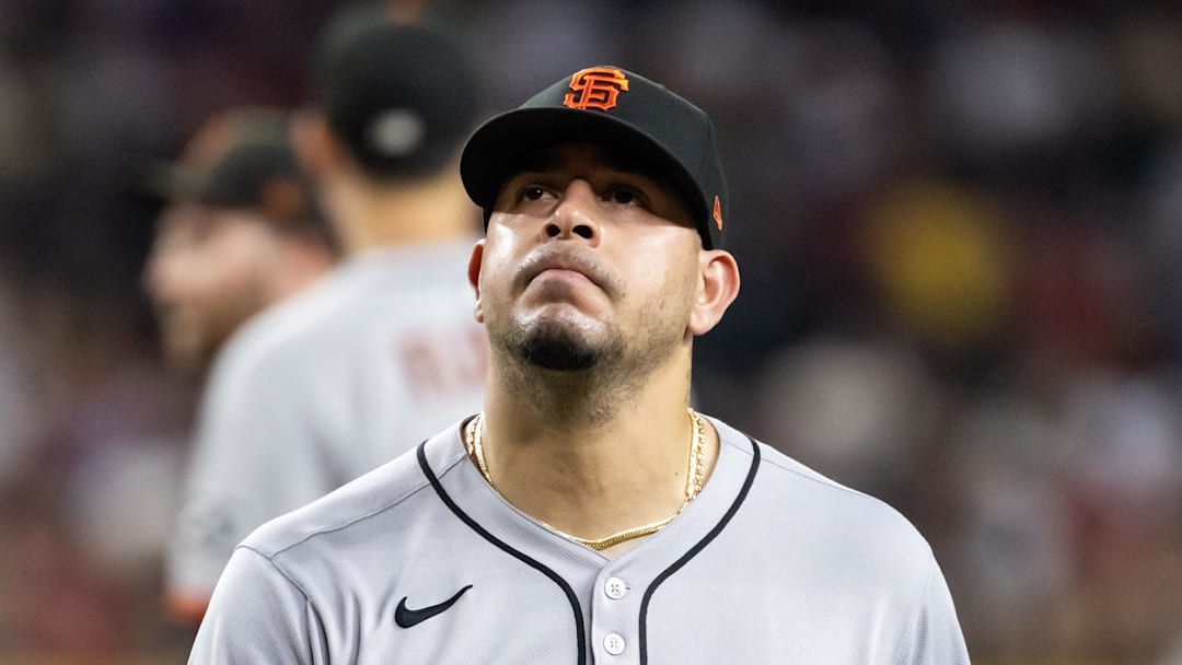 Sep 16, 2025; Phoenix, Arizona, USA; San Francisco Giants pitcher Jose Butto against the Arizona Diamondbacks at Chase Field. Mandatory Credit: Mark J. Rebilas-Imagn Images
