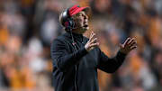 Georgia Head Coach Kirby Smart yells to the field during an SEC football homecoming game between the Tennessee Volunteers and the Georgia Bulldogs in Neyland Stadium in Knoxville on Saturday, Nov. 13, 2021.

Tennesseegeorgia1113 2135