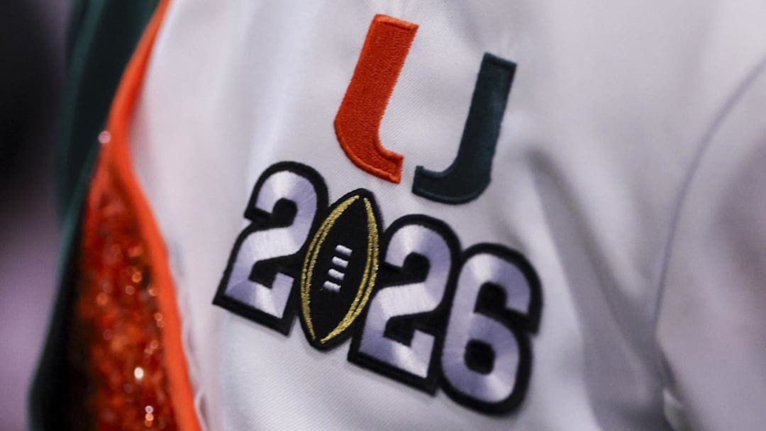 Jan 18, 2026; Miami, FL, USA;  a view of the Miami Hurricanes band uniform with the 2026 College Football Playoffs logo before the College Football National Championship game against the Indiana Hoosiers in Miami Florida. Mandatory Credit: Nathan Ray Seebeck-Imagn Images