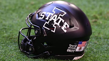 Jan 2, 2021; Glendale, AZ, USA; Detailed view of an Iowa State Cyclones helmet during the Fiesta Bowl at State Farm Stadium. Mandatory Credit: Mark J. Rebilas-Imagn Images