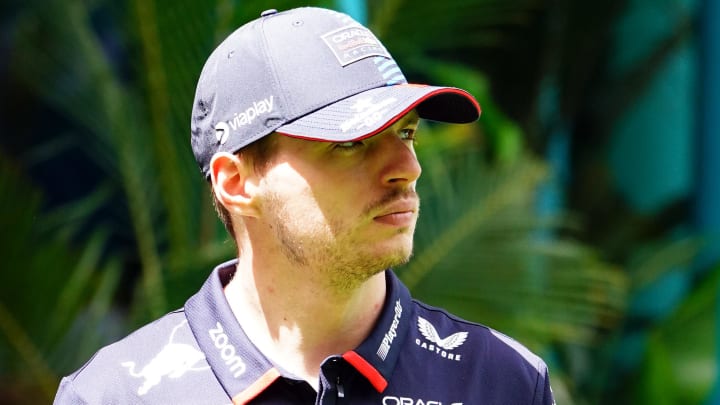 May 5, 2024; Miami Gardens, Florida, USA; Red Bull Racing driver Max Verstappen (1) arrives in the paddock before the Miami Grand Prix at Miami International Autodrome. Mandatory Credit: John David Mercer-USA TODAY Sports 