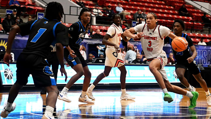 Matthew Able (Sagemont #3) attacking the basket during Tuesday's Class 1A State Semifinal vs Impact Christian Academy
