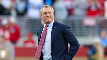 Dec 30, 2024; Santa Clara, California, USA; San Francisco 49ers general manager John Lynch before the game against the Detroit Lions at Levi's Stadium. Mandatory Credit: Sergio Estrada-Imagn Images