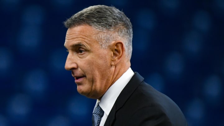 Jul 26, 2023; Indianapolis, IN, USA;  Big Ten commissioner Tony Petitti speaks to the media during Big 10 football media days at Lucas Oil Stadium.