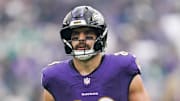 Nov 23, 2025; Baltimore, Maryland, USA;  Baltimore Ravens tight end Mark Andrews (89) looks on during the first quarter against the New York Jets at M&T Bank Stadium. 