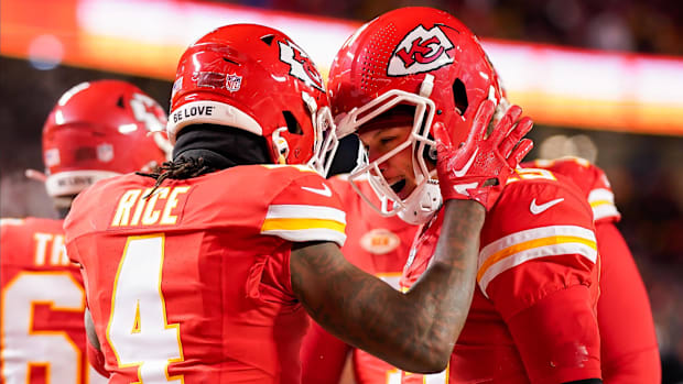 Kansas City Chiefs receiver Rashee Rice and quarterback Patrick Mahomes