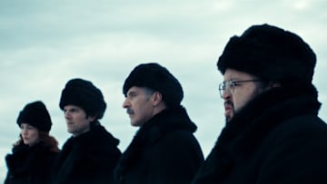 Britt Lower, Adam Scott, John Turturro and Zach Cherry in "Severance," premiering January 17, 2025 on Apple TV+.