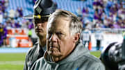 Bill Belichick walking off the field after North Carolina's 48-14 loss vs. TCU on Sept. 1, 2025.