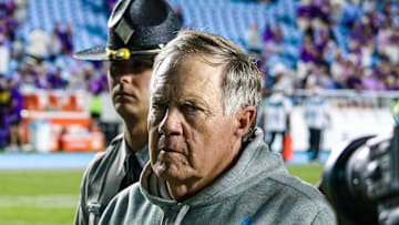 Bill Belichick walking off the field after North Carolina's 48-14 loss vs. TCU on Sept. 1, 2025.