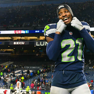 Nov 24, 2024; Seattle, Washington, USA; Seattle Seahawks cornerback Devon Witherspoon (21) walks off the field after the game against the Arizona Cardinals at Lumen Field. Mandatory Credit: Steven Bisig-Imagn Images