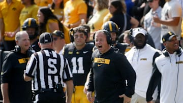 Iowa’s assistant head coach Seth Wallace reacts after a Washington field goal was ruled to be made Saturday, Oct. 12, 2024 at Kinnick Stadium in Iowa City, Iowa.