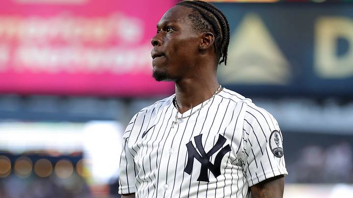 Jun 29, 2026; Bronx, New York, USA; New York Yankees second baseman Jazz Chisholm Jr. (13) leaves the field with an injury after a collision with right fielder Jasson Dominguez (not pictured) during the fourth inning against the Detroit Tigers at Yankee Stadium. Mandatory Credit: Brad Penner-Imagn Images