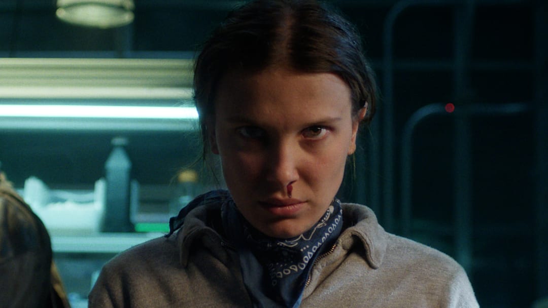 STRANGER THINGS. (L to R) David Harbour as Jim Hopper and Millie Bobby Brown as Eleven in STRANGER THINGS. Cr. Courtesy of Netflix © 2025