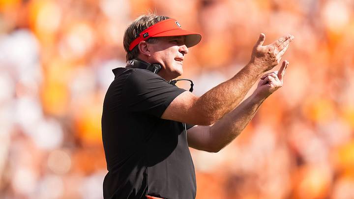 Georgia head coach Kirby Smart during a college football game between Tennessee and Georgia at Neyland Stadium in Knoxville, Tenn., on Sept. 13, 2025.