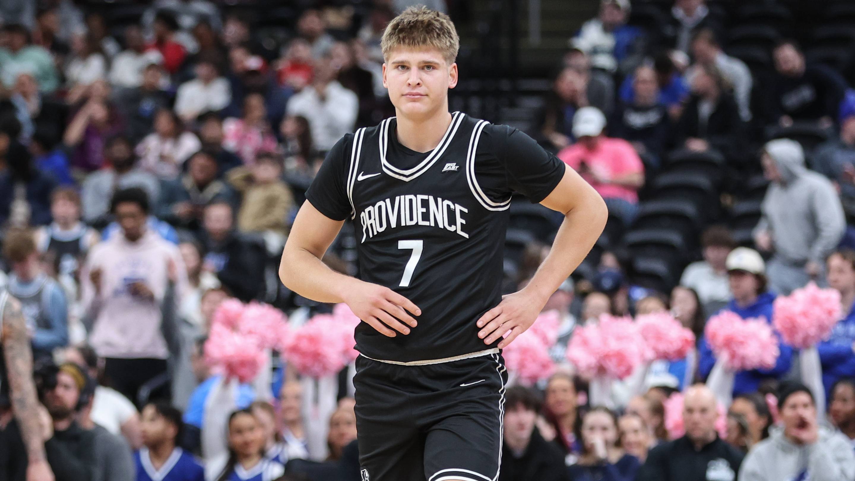 Feb 11, 2026; Newark, New Jersey, USA; Providence Friars guard Stefan Vaaks (7) at Prudential Center. Mandatory Credit: Wendell Cruz-Imagn Images