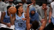 Memphis Grizzlies guard Ja Morant jumps up for a layup.