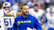 Dec 7, 2025; Glendale, Arizona, USA; Los Angeles Rams head coach Sean McVay against the Arizona Cardinals at State Farm Stadium. Mandatory Credit: Mark J. Rebilas-Imagn Images