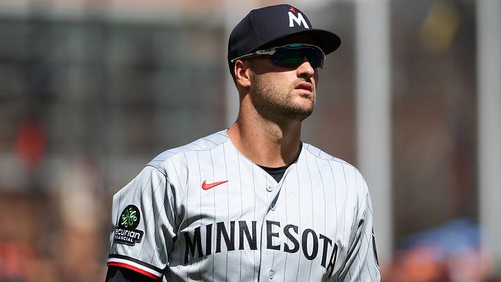 Mar 29, 2026; Baltimore, Maryland, USA; Minnesota Twins right fielder Matt Wallner (38) looks on before a game against the Baltimore Orioles at Oriole Park at Camden Yards. Mandatory Credit: Daniel Kucin Jr.-Imagn Images
