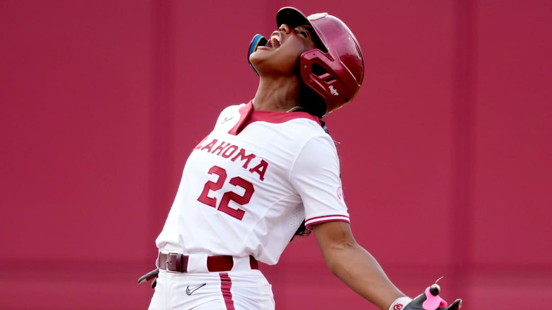 Oklahoma outfielder Kai Minor celebrates a double.