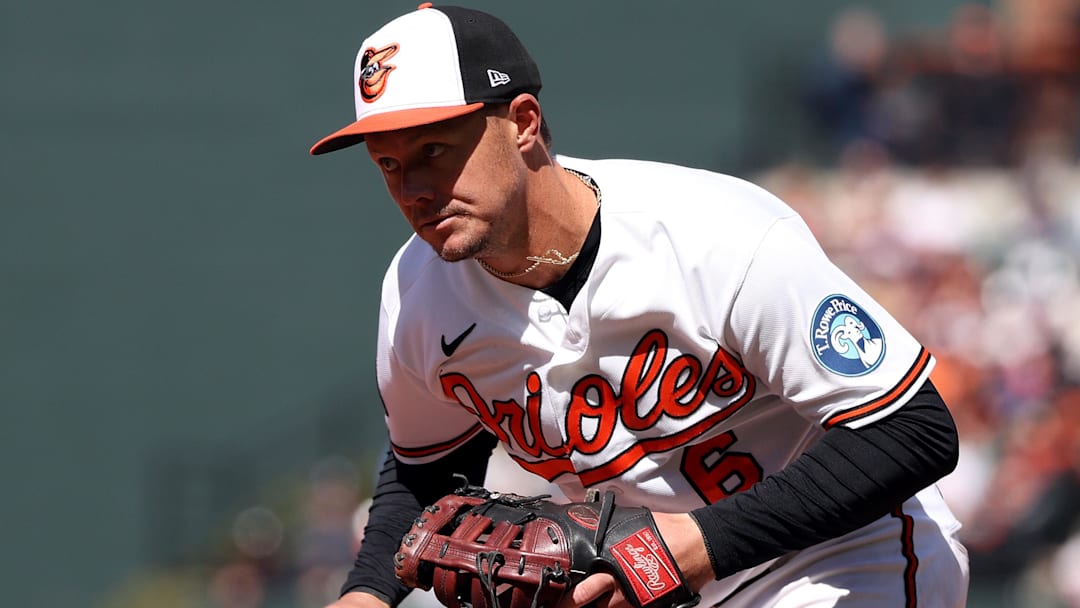Mar 29, 2026; Baltimore, Maryland, USA; Baltimore Orioles first baseman Ryan Mountcastle (6) fields the ball during the fifth inning against the Minnesota Twins at Oriole Park at Camden Yards. Mandatory Credit: Daniel Kucin Jr.-Imagn Images