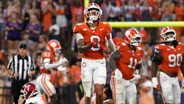 Clemson Tigers cornerback Avieon Terrell (8) celebrates after stopping a fake punt attempt by Troy Trojans 