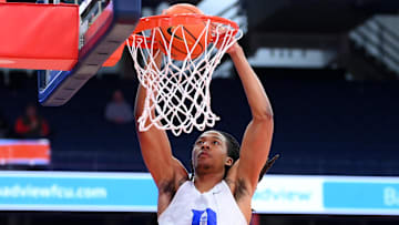 Feb 5, 2025; Syracuse, New York, USA; Duke basketball forward Maliq Brown (6) warms up prior to the game against the Syracuse Orange at the JMA Wireless Dome.