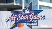 Atlanta Braves unveil the 2025 MLB All-Star Game logo before a game against the Cincinnati Reds at Truist Park.