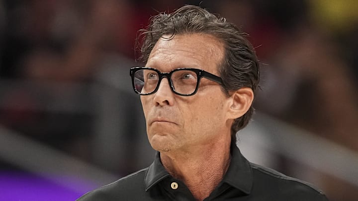 Atlanta Hawks head coach Quin Snyder looks on during a game against the Miami Heat.